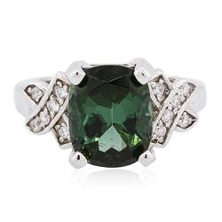 14KT White Gold 4.49 ctw Green Tourmaline and Diamond Ring