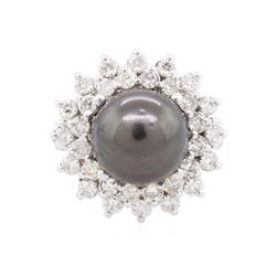 14KT White Gold Pearl and Diamond Ring