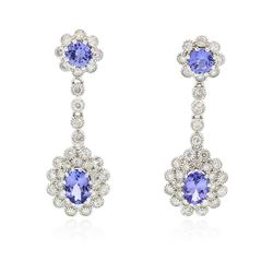 14KT White Gold 3.38 ctw Tanzanite and Diamond Earrings