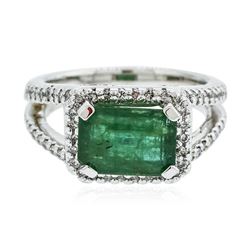 14KT White Gold 2.50 ctw Emerald and Diamond Ring