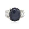 Image 1 : Platinum 24.10 ctw Blue Star Sapphire and Diamond Ring