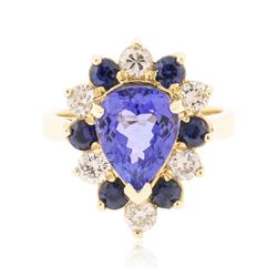 14KT Yellow Gold 3.36 ctw Tanzanite, Sapphire and Diamond Ring