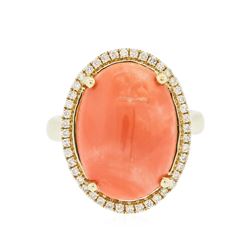 14KT Yellow Gold 14.52 ctw Coral and Diamond Ring