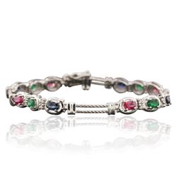 14KT White Gold 1.72 ctw Multi Gemstone Bracelet