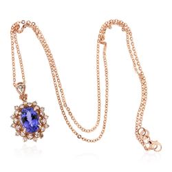 14KT Rose Gold 3.33 ctw Tanzanite and Diamond Pendant with Chain