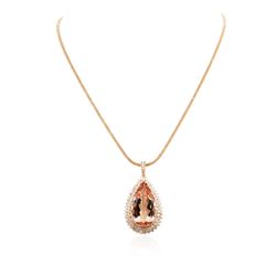 14KT Rose Gold GIA Certified 34.63 ctw Morganite and Diamond Pendant With Chain