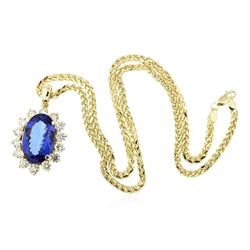 14KT Yellow Gold 15.89 ctw GIA Certified Tanzanite and Diamond Pendant W/ Chain