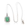 Image 1 : 14KT White Gold 3.76 ctw Emerald and Diamond Pendant With Chain
