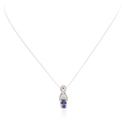 14KT White Gold 0.99 ctw Sapphire and Diamond Pendant With Chain