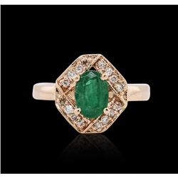 14KT Rose Gold 1.06 ctw Emerald and Diamond Ring