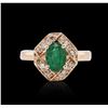 Image 1 : 14KT Rose Gold 1.06 ctw Emerald and Diamond Ring