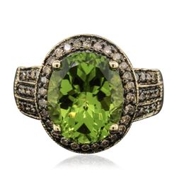 14KT Yellow Gold 5.49 ctw Peridot and Brown Diamond Ring