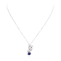 14-18KT White Gold 1.49 ctw Sapphire and Diamond Pendant With Chain