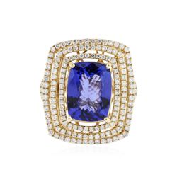 14KT Yellow Gold 7.46 ctw Tanzanite and Diamond Ring