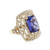 Image 2 : 14KT Yellow Gold 7.46 ctw Tanzanite and Diamond Ring