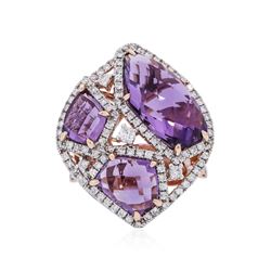 14KT Rose Gold 9.59 ctw Amethyst and Diamond Ring