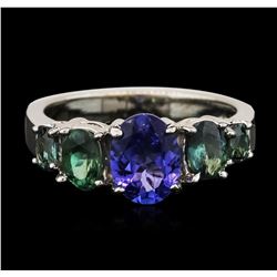 14KT White Gold 1.08 ctw Tanzanite and Green Chrysoberyl Ring