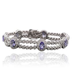 14KT White Gold 5.81 ctw Tanzanite and Diamond Bracelet