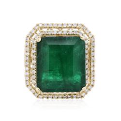 14KT Yellow Gold 18.52 ctw Emerald and Diamond Ring