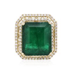 14KT Yellow Gold 18.52 ctw Emerald and Diamond Ring