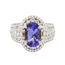 14KT Two-Tone Gold 4.12 ctw Tanzanite and Diamond Ring