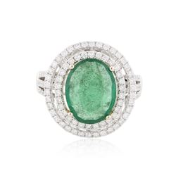 14KT White and Yellow Gold 4.44 ctw Emerald and Diamond Ring