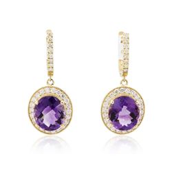 14KT Yellow Gold 13.60 ctw Amethyst and Diamond Earrings