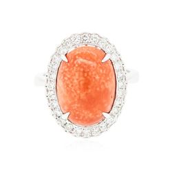 14KT White Gold 6.78 ctw Coral and Diamond Ring