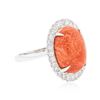 Image 2 : 14KT White Gold 6.78 ctw Coral and Diamond Ring