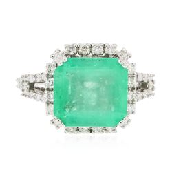 14KT White Gold 6.66 ctw Emerald and Diamond Ring