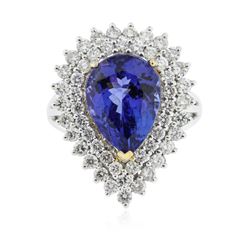 14KT White and Yellow Gold 6.89 ctw Tanzanite and Diamond Ring