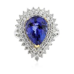 14KT White and Yellow Gold 6.89 ctw Tanzanite and Diamond Ring