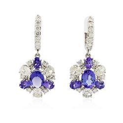 14KT White Gold 6.74 ctw Tanzanite and Diamond Earrings