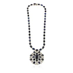 14KT White Gold 85.76 ctw Sapphire and Diamond Necklace