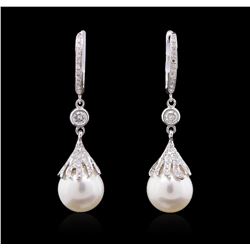 14KT White Gold Pearl and Diamond Earrings