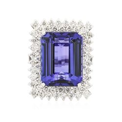 14KT White Gold GIA Certified 30.18 ctw Tanzanite and Diamond Ring