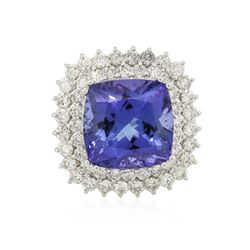 14KT White Gold GIA Certified 14.80 ctw Tanzanite and Diamond Ring