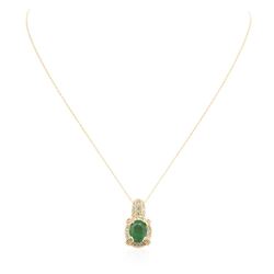 14KT Yellow Gold 2.28 ctw Emerald and Diamond Pendant With Chain