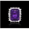 Image 1 : 14KT White Gold 11.49 ctw Amethyst and Diamond Ring