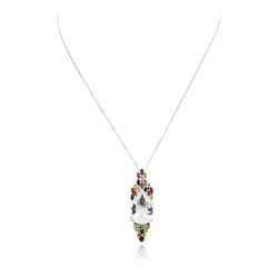 14KT White Gold 23.00 ctw Beryl, Sapphire and Ruby Pendant With Chain