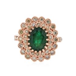 14KT Rose Gold 2.98 ctw Emerald and Diamond Ring