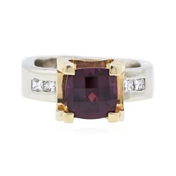 14KT Two-Tone Gold 4.87 ctw Almandite and Diamond Ring