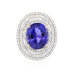 14KT White Gold GIA Certified 12.54 ctw Tanzanite and Diamond Ring