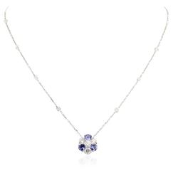 14KT White Gold 1.44 ctw Tanzanite and Diamond Necklace