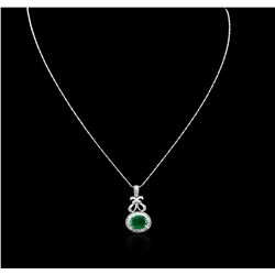 14KT White Gold 4.46 ctw Emerald and Diamond Pendant With Chain