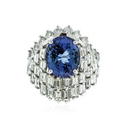 14KT White Gold 6.74 ctw Tanzanite and Diamond Ring