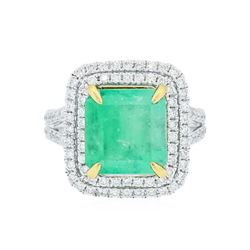 14KT Two-Tone Gold 5.80 ctw Emerald and Diamond Ring