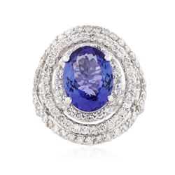 14KT White Gold 4.67 ctw Tanzanite and Diamond Ring