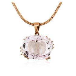 14KT Rose Gold GIA Certified 38.99 ctw Kunzite and Diamond Pendant With Chain