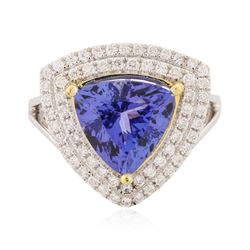 14KT Two-Tone Gold 4.61 ctw Tanzanite and Diamond Ring